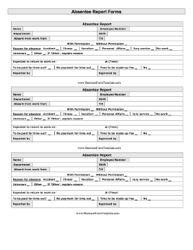 Absentee Report Form Business Form Template