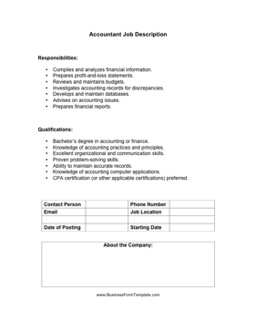 Accountant Job Description Business Form Template