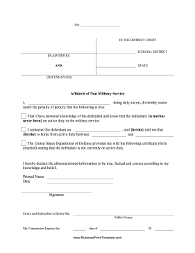 Affidavit Of Non-Military Service Business Form Template