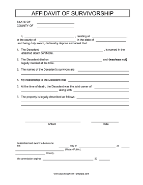 Affidavit Of Survivorship Business Form Template