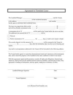 Agreement To Terminate Lease Business Form Template