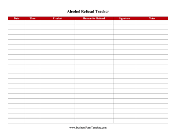 Alcohol Refusal Tracker Business Form Template
