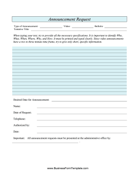Announcement Request Business Form Template