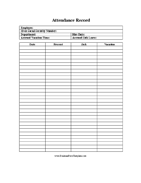 Attendance Record Business Form Template