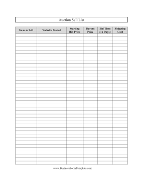 Auction Sell List Business Form Template