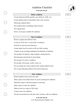 Audition Checklist Business Form Template