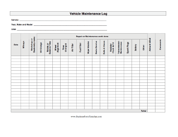 Auto Maintenance Log Business Form Template