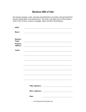 Business Bill of Sale Business Form Template