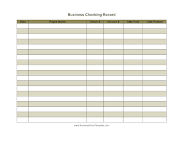 Business Checking Record Business Form Template