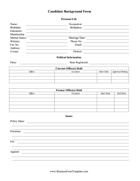 Candidate Information Form Business Form Template