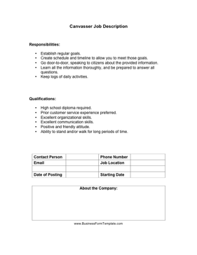 Canvasser Job Description Business Form Template