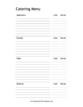 Catering Menu Business Form Template