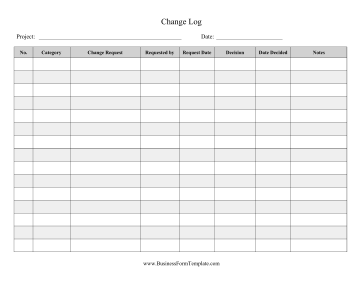 Change Log Business Form Template