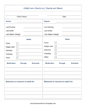 Childcare Check-In Sheet Business Form Template
