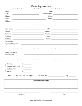 Class Registration Form Business Form Template
