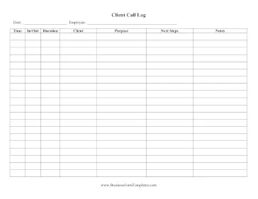 Client Call Log Business Form Template