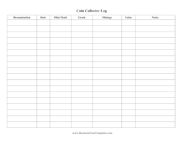 Coin Collector Log Business Form Template