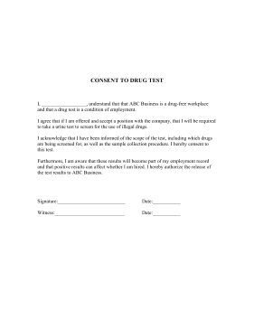 Consent To Drug Test Business Form Template