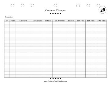 Costume Change Tracker Business Form Template