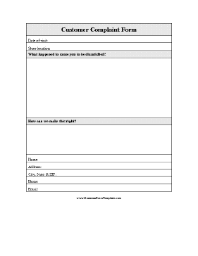 Customer Complaint Form Business Form Template