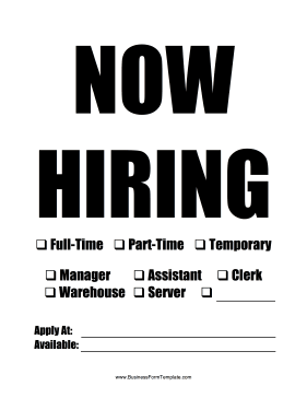 Customizable Now Hiring Sign Business Form Template