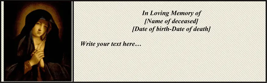Customizable Virgin Mary Funeral Card (4 per page) Business Form Template
