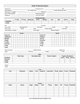 Daily Film Production Report Business Form Template