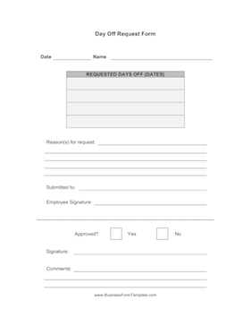 Day Off Request Form Business Form Template