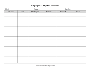 Employee Computer Accounts Tracker Business Form Template