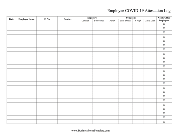 Employee Covid Attestation Log Business Form Template