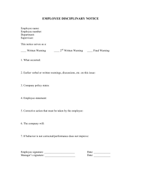 Employee Disciplinary Notice Business Form Template