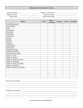 Employee Evaluation Form Business Form Template