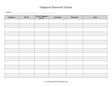 Employee Password Tracker Business Form Template