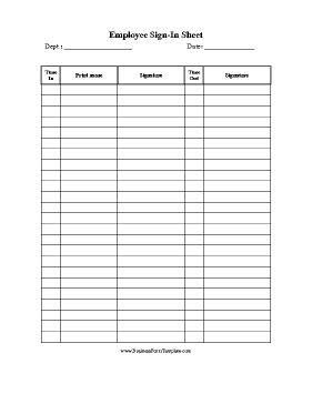 Employee Sign In Sheet Business Form Template