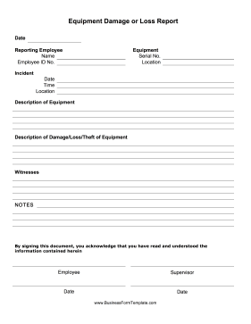 Equipment Damage Report Form Business Form Template