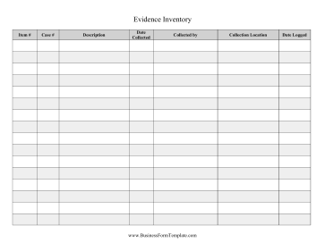 Evidence Inventory Business Form Template