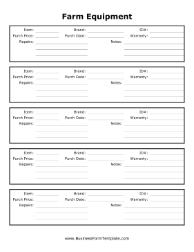 Farm Equipment Record Business Form Template