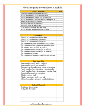 Fire Emergency Checklist Business Form Template