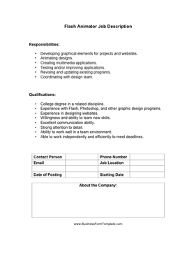 Flash Animator Job Description Business Form Template