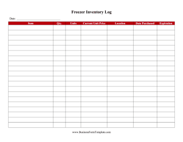 Freezer Inventory Log Business Form Template