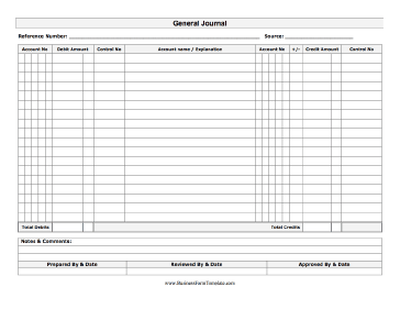 General Journal Business Form Template