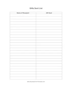 Gifts Sent List Business Form Template