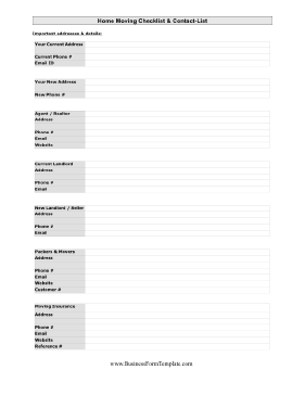Home Moving Checklist Business Form Template