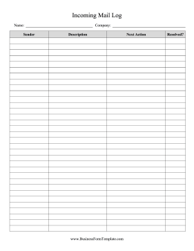 Incoming Mail Log Business Form Template