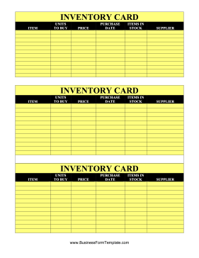 Inventory Cards Business Form Template