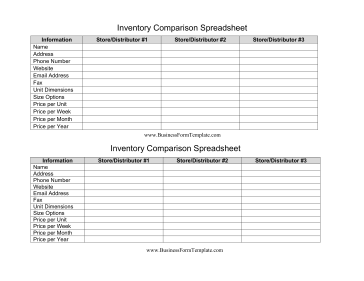 Inventory Comparison Spreadsheet Business Form Template