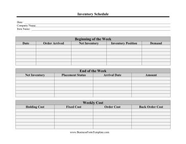 Inventory Schedule Business Form Template