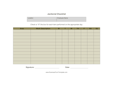 Janitorial Checklist Business Form Template