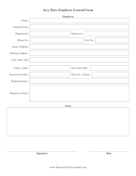 Jury Duty Employee Work Excusal Business Form Template