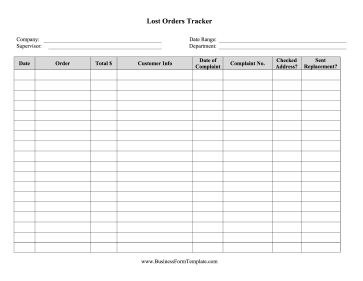Lost Orders Tracker Business Form Template